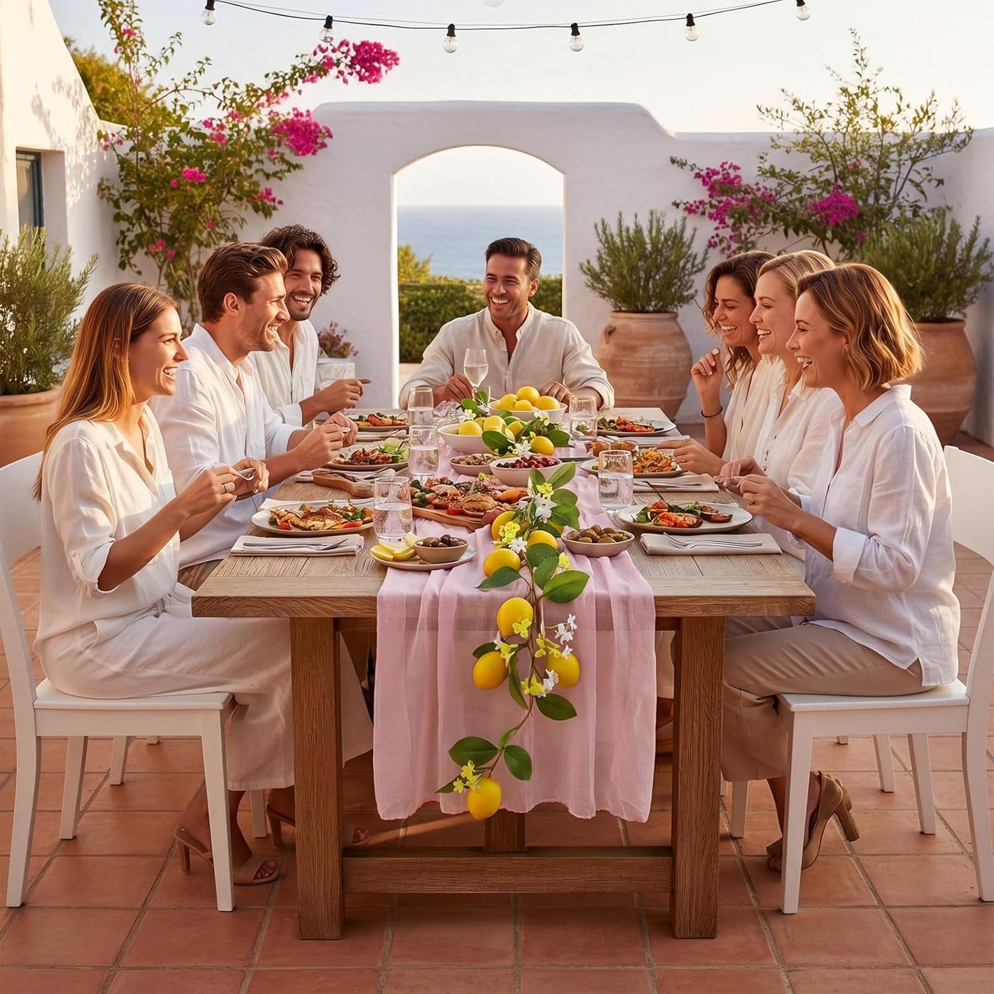 2 Pcs Amalfi Coast Party Decorations Mediterranean Table Decor, 6 ft Lemon Garland 35x 71 in Pink Cheesecloth Table Runner Capri Lemon Garland Italian Runner Summer Party Home Decor