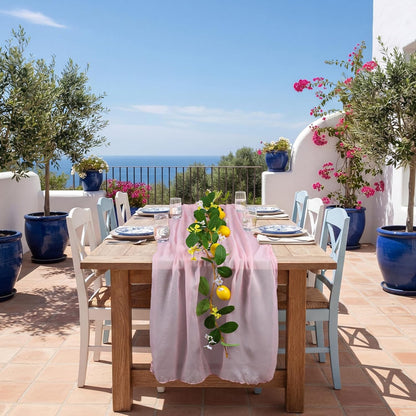 2 Pcs Amalfi Coast Party Decorations Mediterranean Table Decor, 6 ft Lemon Garland 35x 71 in Pink Cheesecloth Table Runner Capri Lemon Garland Italian Runner Summer Party Home Decor
