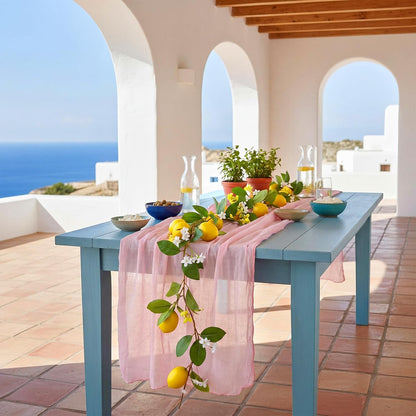 2 Pcs Amalfi Coast Party Decorations Mediterranean Table Decor, 6 ft Lemon Garland 35x 71 in Pink Cheesecloth Table Runner Capri Lemon Garland Italian Runner Summer Party Home Decor