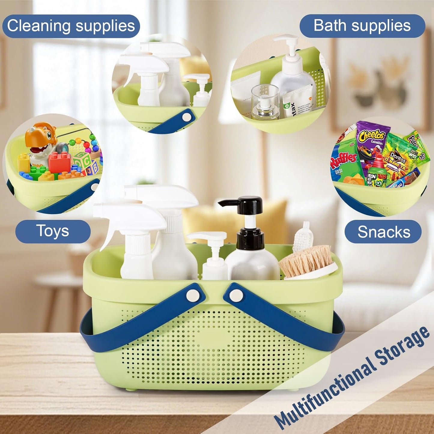 Plastic Storage Basket with Handle Portable Shower Caddy Tote Organizer Basket Bin for Bathroom Kitchen Dorm Room Bedroom, ‌Yellow