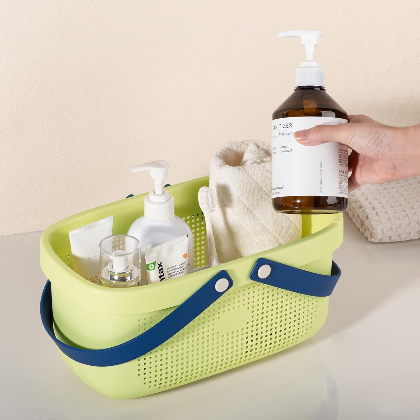 Plastic Storage Basket with Handle Portable Shower Caddy Tote Organizer Basket Bin for Bathroom Kitchen Dorm Room Bedroom, ‌Yellow