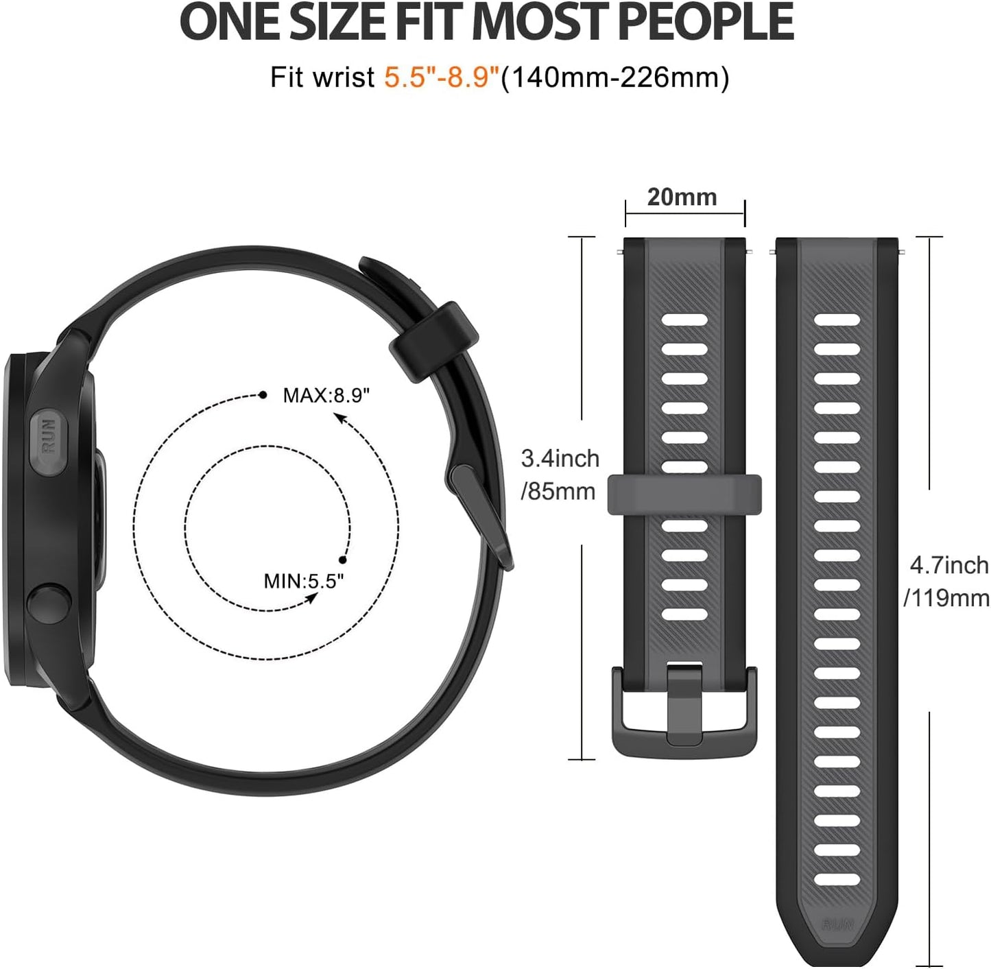 Compatible with Garmin Forerunner 165 Bands, 20mm Silicone Replacement Strap for Garmin Vivoactive 5 / Forerunner 55, 245, 645 Music Smartwatch