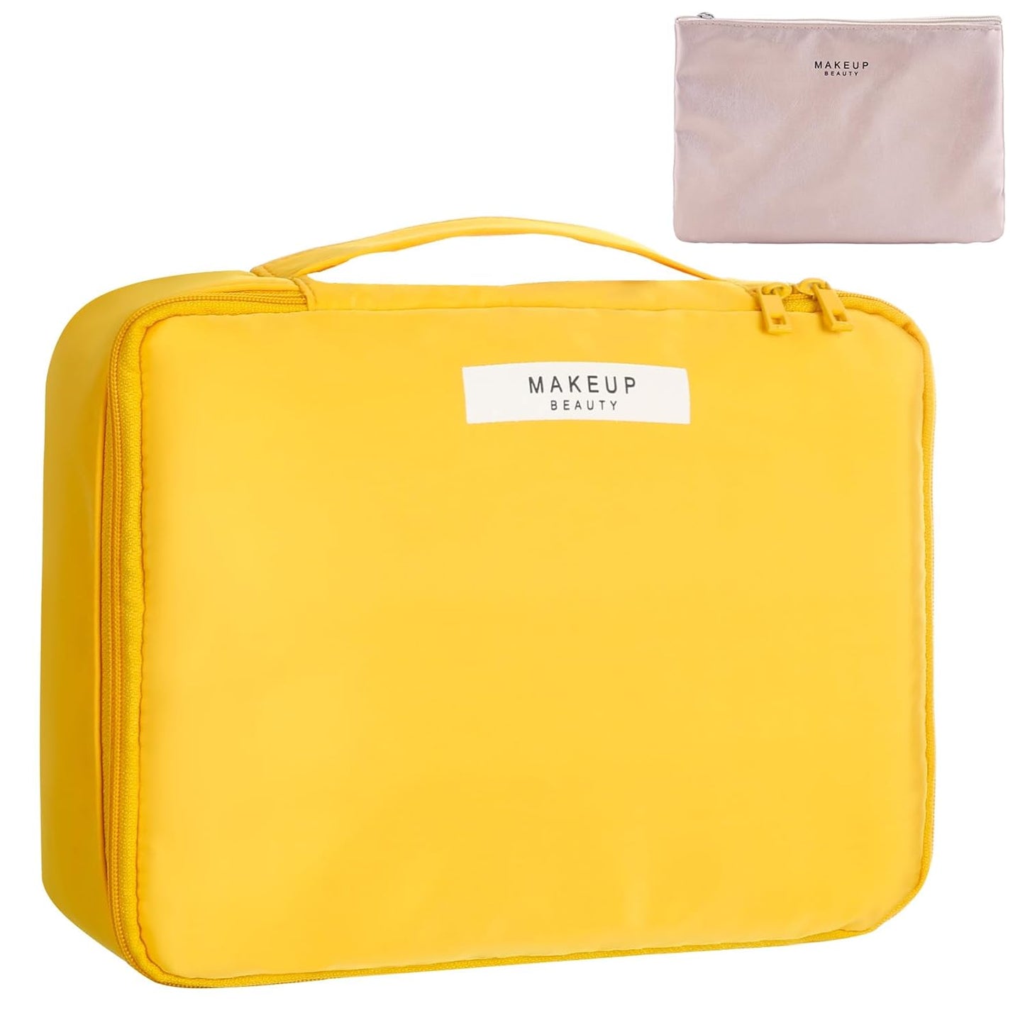 Travel Makeup Bag Cosmetic Bag Toiletry Bag for Women & Men, Yellow | Lightweight Makeup Bag, Large Capacity, Inner Waterproof Lining, Portable for Travel, Business, Daily Use