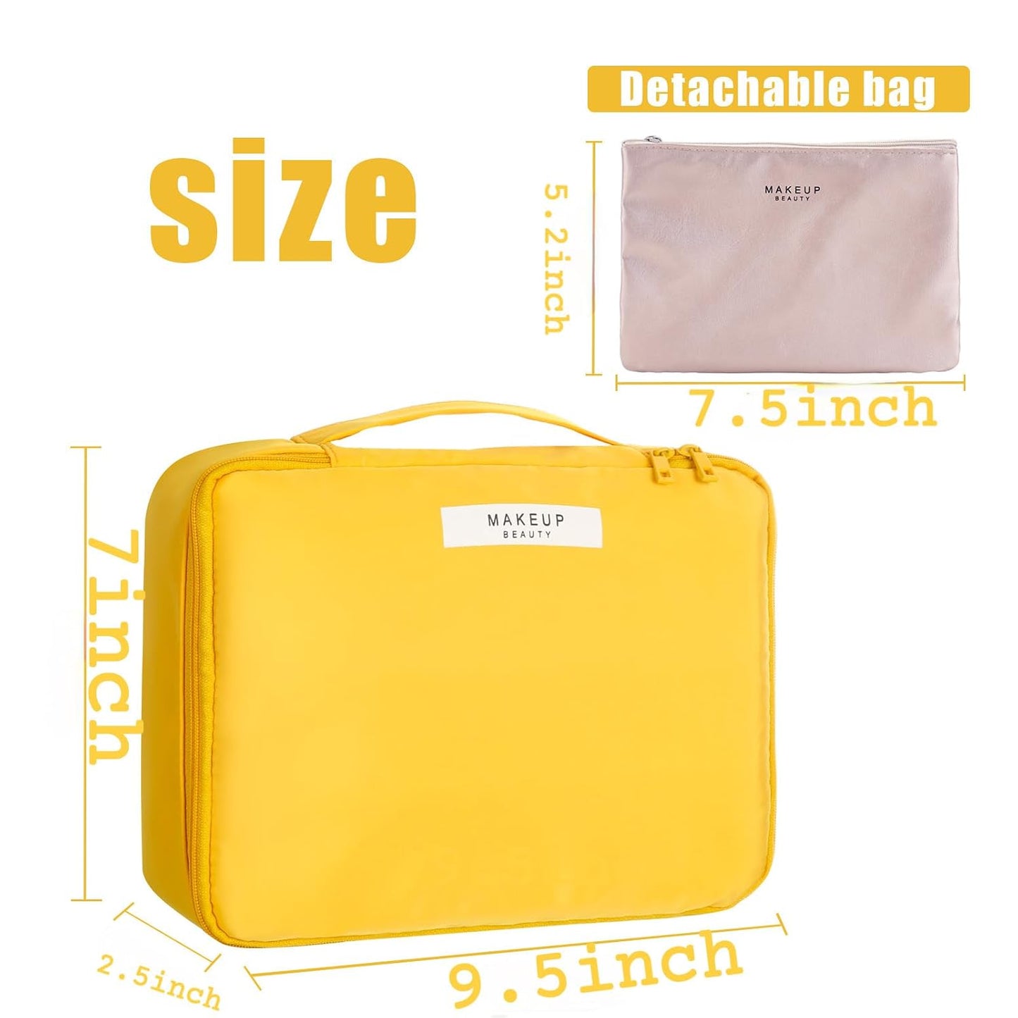 Travel Makeup Bag Cosmetic Bag Toiletry Bag for Women & Men, Yellow | Lightweight Makeup Bag, Large Capacity, Inner Waterproof Lining, Portable for Travel, Business, Daily Use