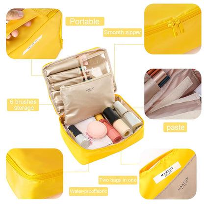 Travel Makeup Bag Cosmetic Bag Toiletry Bag for Women & Men, Yellow | Lightweight Makeup Bag, Large Capacity, Inner Waterproof Lining, Portable for Travel, Business, Daily Use