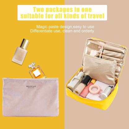 Travel Makeup Bag Cosmetic Bag Toiletry Bag for Women & Men, Yellow | Lightweight Makeup Bag, Large Capacity, Inner Waterproof Lining, Portable for Travel, Business, Daily Use