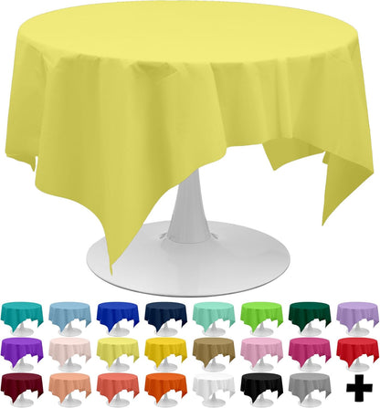Light Yellow Tablecloths Plastic 3 Pack Premium 84 Inches Disposable Table Covers Decorative Table Cloths for Round Dinning Kitchen Tables