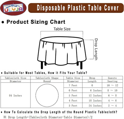 Light Yellow Tablecloths Plastic 3 Pack Premium 84 Inches Disposable Table Covers Decorative Table Cloths for Round Dinning Kitchen Tables