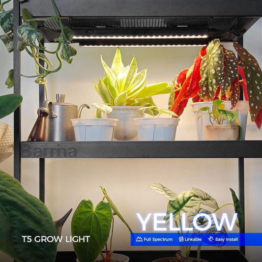 T5 Grow Lights, 1FT Grow Light Fixture for Indoor Plants Full Spectrum, Black Cover LED Plant Grow Light Bulbs for Indoor Plants, Greenhouse, Plug and Play, Linkable Design, Yellow, 8 Packs