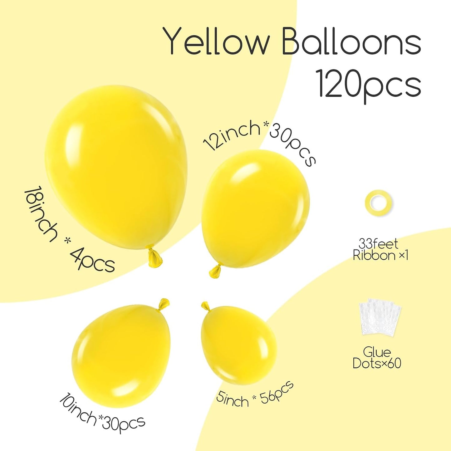 122pcs Yellow Latex Balloons in 18 12 10 5 inches | Baby Shower, Wedding, Birthday Party Decorations