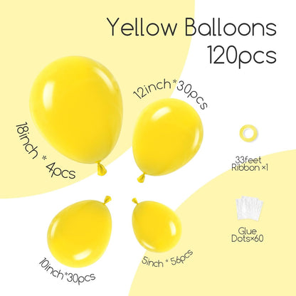 122pcs Yellow Latex Balloons in 18 12 10 5 inches | Baby Shower, Wedding, Birthday Party Decorations