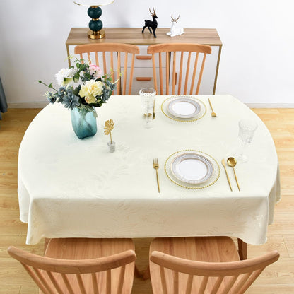 Shiny Oval Jacquard Tablecloth 60 x 84 Inch Light Yellow Floral Countryside Leaves Damask Patterns Table Cloth Glossy Fabric Table Cover for Dinner Kitchen