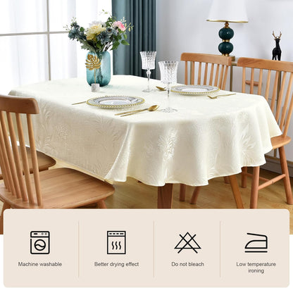 Shiny Oval Jacquard Tablecloth 60 x 84 Inch Light Yellow Floral Countryside Leaves Damask Patterns Table Cloth Glossy Fabric Table Cover for Dinner Kitchen