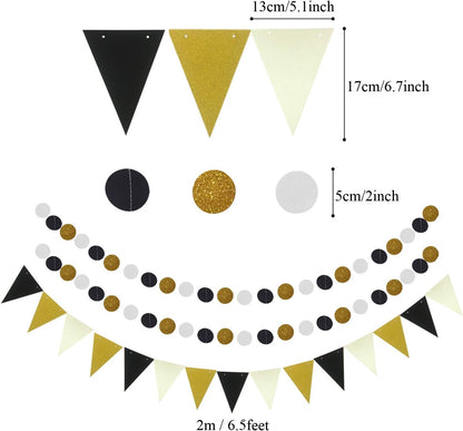 Party Decoration, 21 Pcs Yellow Hanging Paper Fans Pom Poms Flowers, Garlands String Polka Dot and Triangle Bunting Flags for Minnie Mouse Birthday Parties Baby Showers Wedding