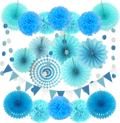 Party Decoration, 21 Pcs Yellow Hanging Paper Fans Pom Poms Flowers, Garlands String Polka Dot and Triangle Bunting Flags for Minnie Mouse Birthday Parties Baby Showers Wedding