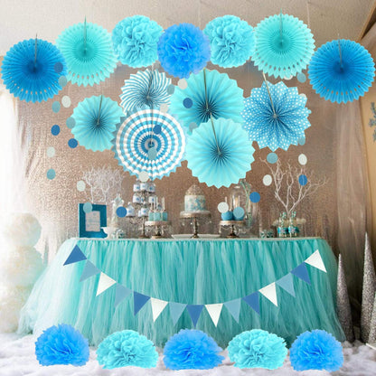 Party Decoration, 21 Pcs Yellow Hanging Paper Fans Pom Poms Flowers, Garlands String Polka Dot and Triangle Bunting Flags for Minnie Mouse Birthday Parties Baby Showers Wedding