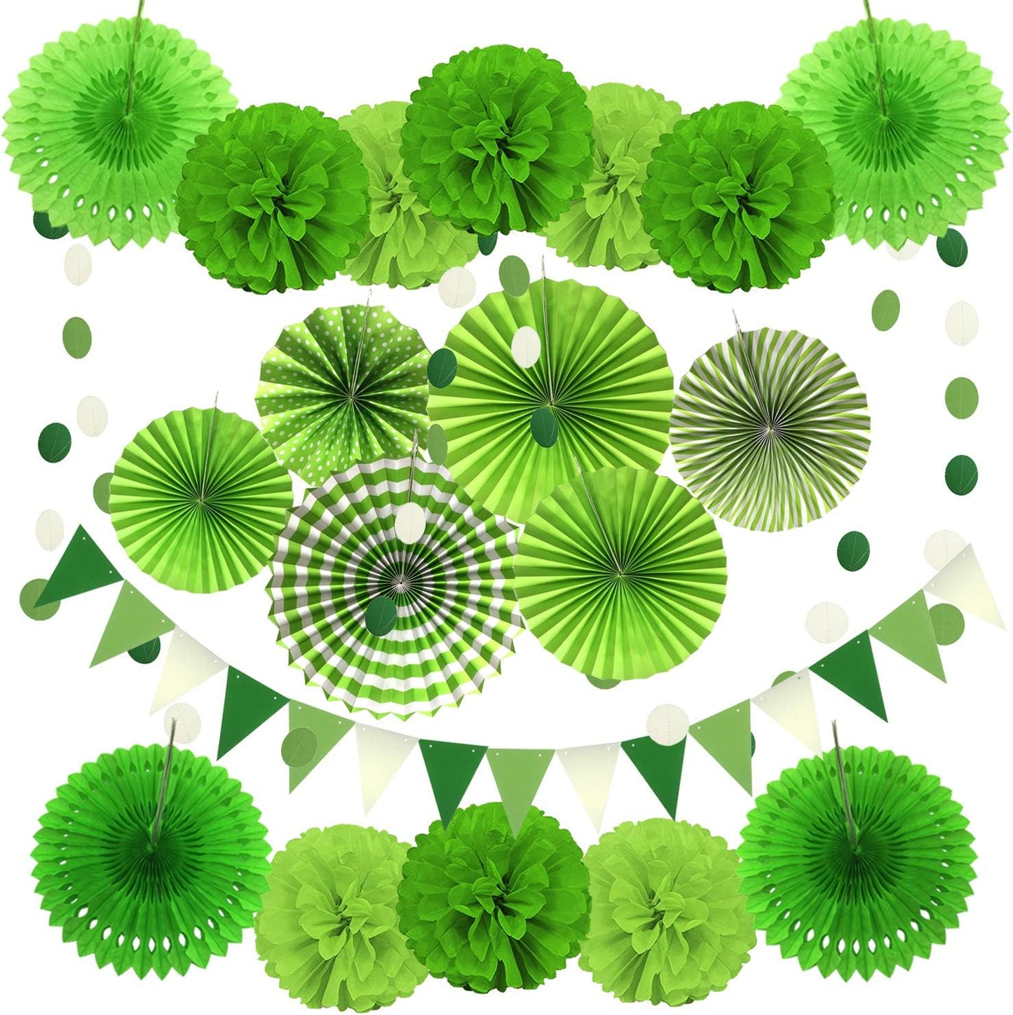 Party Decoration, 21 Pcs Yellow Hanging Paper Fans Pom Poms Flowers, Garlands String Polka Dot and Triangle Bunting Flags for Minnie Mouse Birthday Parties Baby Showers Wedding