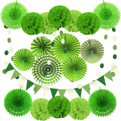Party Decoration, 21 Pcs Yellow Hanging Paper Fans Pom Poms Flowers, Garlands String Polka Dot and Triangle Bunting Flags for Minnie Mouse Birthday Parties Baby Showers Wedding