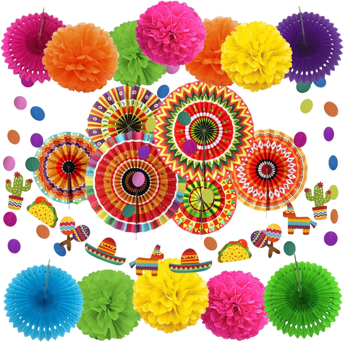 Party Decoration, 21 Pcs Yellow Hanging Paper Fans Pom Poms Flowers, Garlands String Polka Dot and Triangle Bunting Flags for Minnie Mouse Birthday Parties Baby Showers Wedding