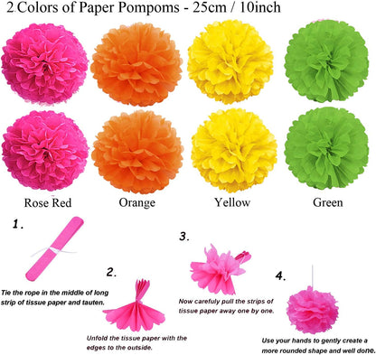 Party Decoration, 21 Pcs Yellow Hanging Paper Fans Pom Poms Flowers, Garlands String Polka Dot and Triangle Bunting Flags for Minnie Mouse Birthday Parties Baby Showers Wedding