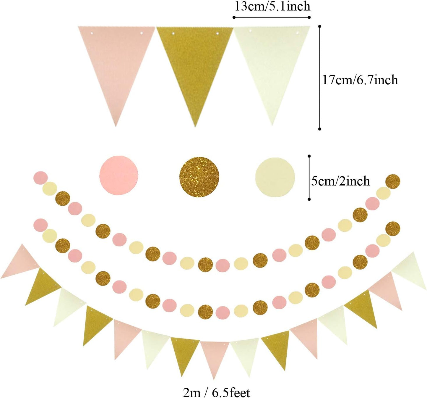 Party Decoration, 21 Pcs Yellow Hanging Paper Fans Pom Poms Flowers, Garlands String Polka Dot and Triangle Bunting Flags for Minnie Mouse Birthday Parties Baby Showers Wedding
