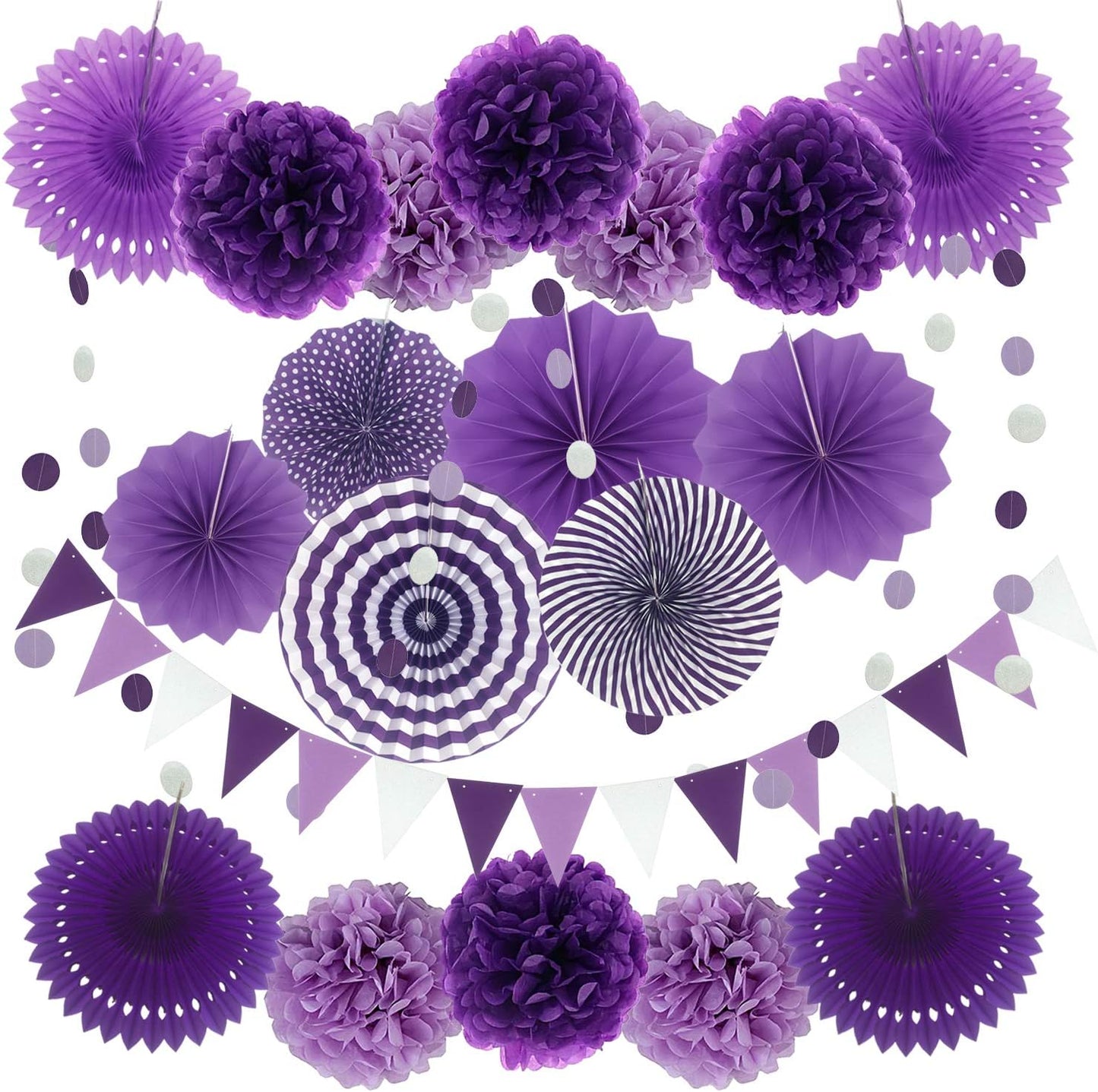 Party Decoration, 21 Pcs Yellow Hanging Paper Fans Pom Poms Flowers, Garlands String Polka Dot and Triangle Bunting Flags for Minnie Mouse Birthday Parties Baby Showers Wedding