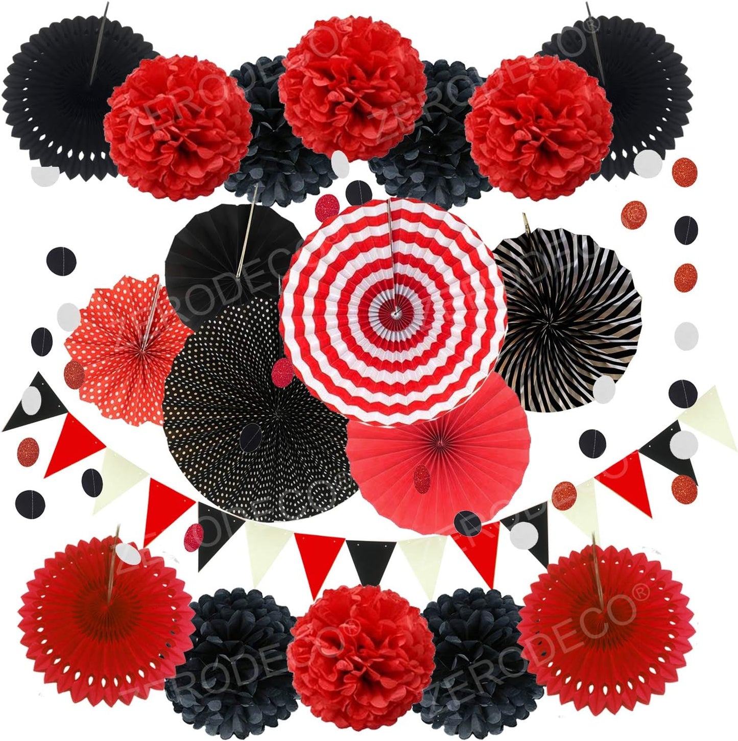 Party Decoration, 21 Pcs Yellow Hanging Paper Fans Pom Poms Flowers, Garlands String Polka Dot and Triangle Bunting Flags for Minnie Mouse Birthday Parties Baby Showers Wedding