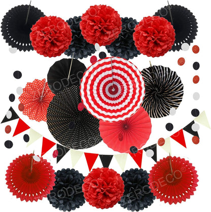 Party Decoration, 21 Pcs Yellow Hanging Paper Fans Pom Poms Flowers, Garlands String Polka Dot and Triangle Bunting Flags for Minnie Mouse Birthday Parties Baby Showers Wedding