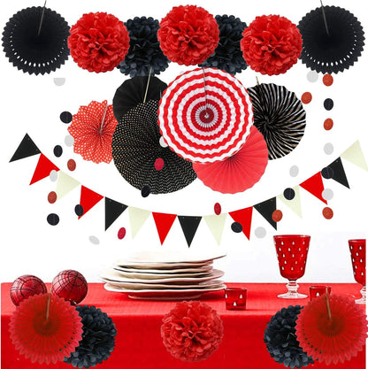 Party Decoration, 21 Pcs Yellow Hanging Paper Fans Pom Poms Flowers, Garlands String Polka Dot and Triangle Bunting Flags for Minnie Mouse Birthday Parties Baby Showers Wedding