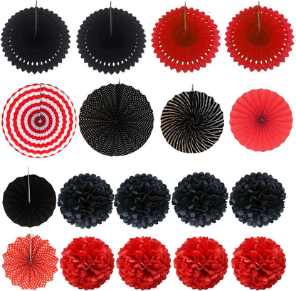 Party Decoration, 21 Pcs Yellow Hanging Paper Fans Pom Poms Flowers, Garlands String Polka Dot and Triangle Bunting Flags for Minnie Mouse Birthday Parties Baby Showers Wedding