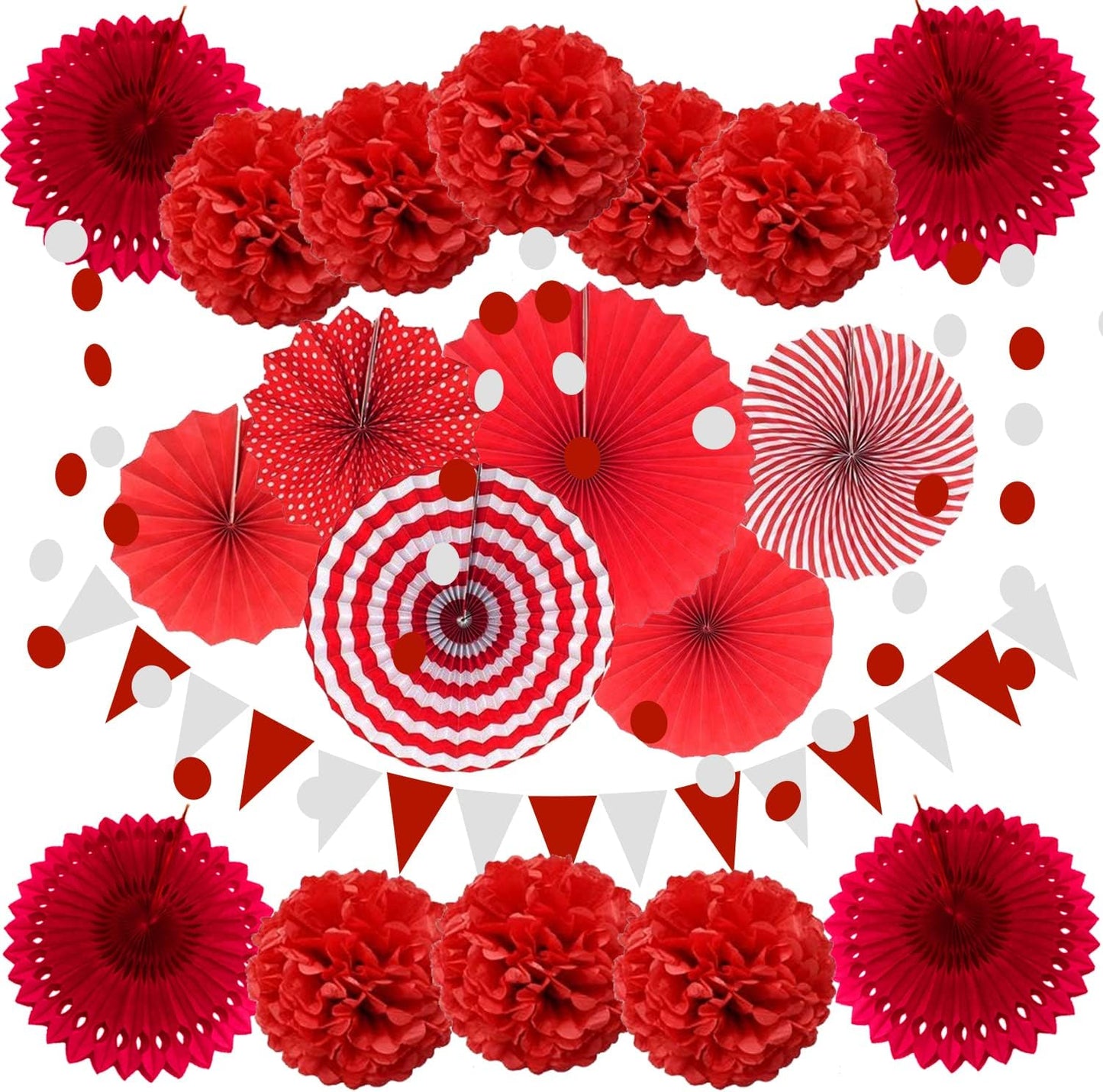 Party Decoration, 21 Pcs Yellow Hanging Paper Fans Pom Poms Flowers, Garlands String Polka Dot and Triangle Bunting Flags for Minnie Mouse Birthday Parties Baby Showers Wedding