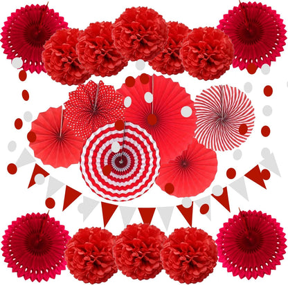 Party Decoration, 21 Pcs Yellow Hanging Paper Fans Pom Poms Flowers, Garlands String Polka Dot and Triangle Bunting Flags for Minnie Mouse Birthday Parties Baby Showers Wedding