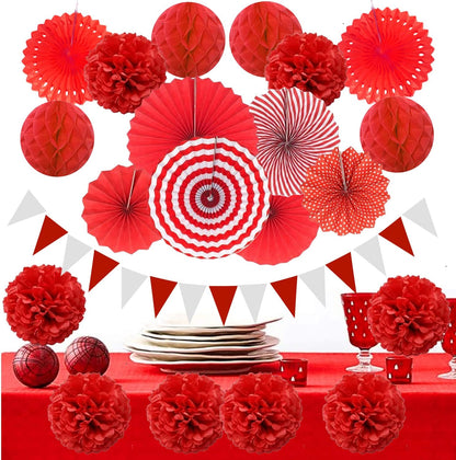 Party Decoration, 21 Pcs Yellow Hanging Paper Fans Pom Poms Flowers, Garlands String Polka Dot and Triangle Bunting Flags for Minnie Mouse Birthday Parties Baby Showers Wedding