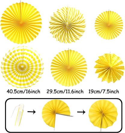 Party Decoration, 21 Pcs Yellow Hanging Paper Fans Pom Poms Flowers, Garlands String Polka Dot and Triangle Bunting Flags for Minnie Mouse Birthday Parties Baby Showers Wedding