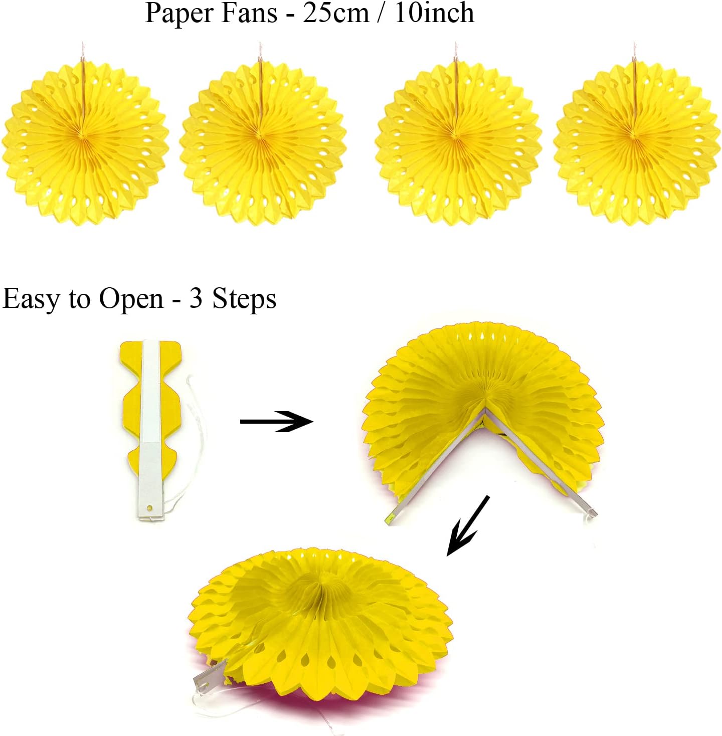 Party Decoration, 21 Pcs Yellow Hanging Paper Fans Pom Poms Flowers, Garlands String Polka Dot and Triangle Bunting Flags for Minnie Mouse Birthday Parties Baby Showers Wedding