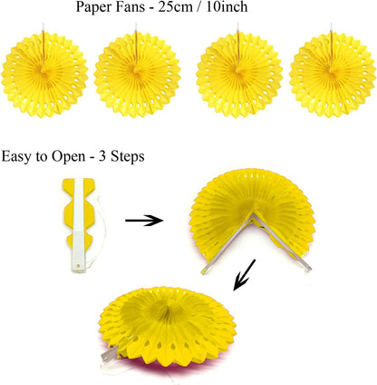 Party Decoration, 21 Pcs Yellow Hanging Paper Fans Pom Poms Flowers, Garlands String Polka Dot and Triangle Bunting Flags for Minnie Mouse Birthday Parties Baby Showers Wedding