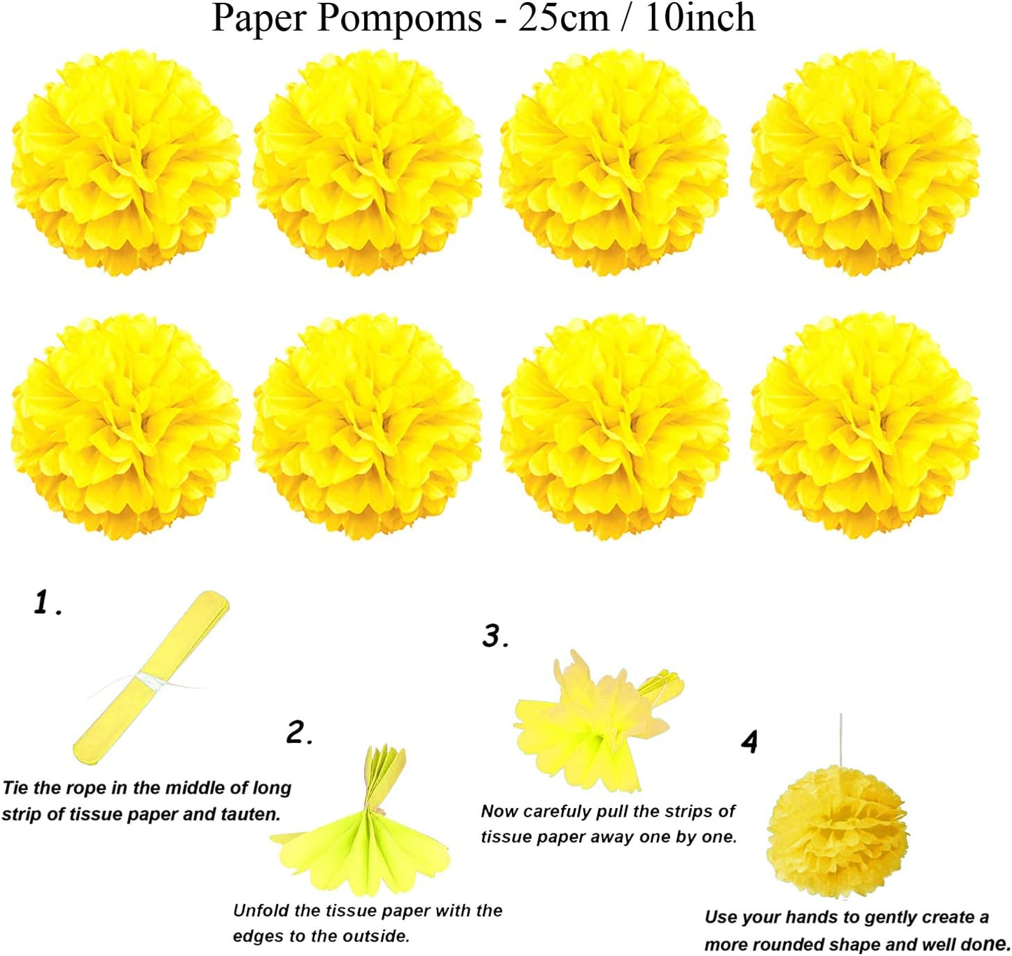 Party Decoration, 21 Pcs Yellow Hanging Paper Fans Pom Poms Flowers, Garlands String Polka Dot and Triangle Bunting Flags for Minnie Mouse Birthday Parties Baby Showers Wedding