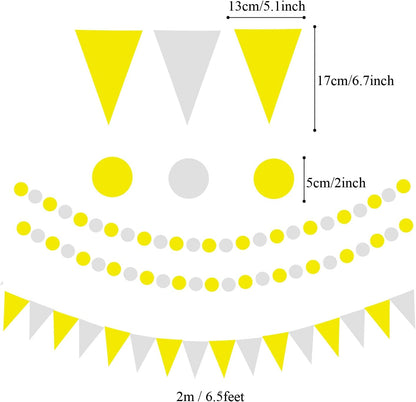 Party Decoration, 21 Pcs Yellow Hanging Paper Fans Pom Poms Flowers, Garlands String Polka Dot and Triangle Bunting Flags for Minnie Mouse Birthday Parties Baby Showers Wedding