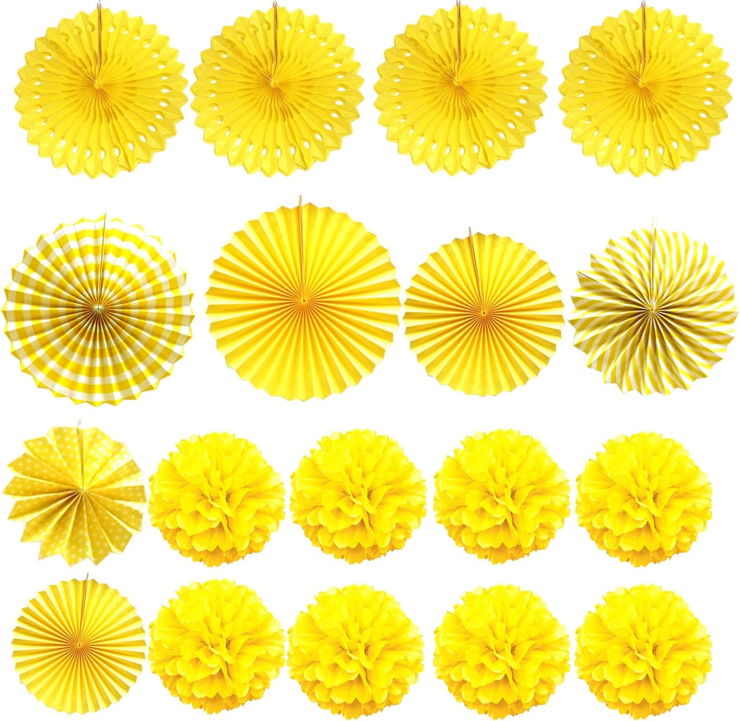 Party Decoration, 21 Pcs Yellow Hanging Paper Fans Pom Poms Flowers, Garlands String Polka Dot and Triangle Bunting Flags for Minnie Mouse Birthday Parties Baby Showers Wedding