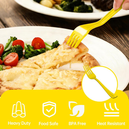 Yellow Plastic Forks Disposable, 50 Count - 7.28 Inch Heavy Duty Disposable Cutlery Utensils Solid for Party, Picnic, Catering, Daily Use & More (Yellow)