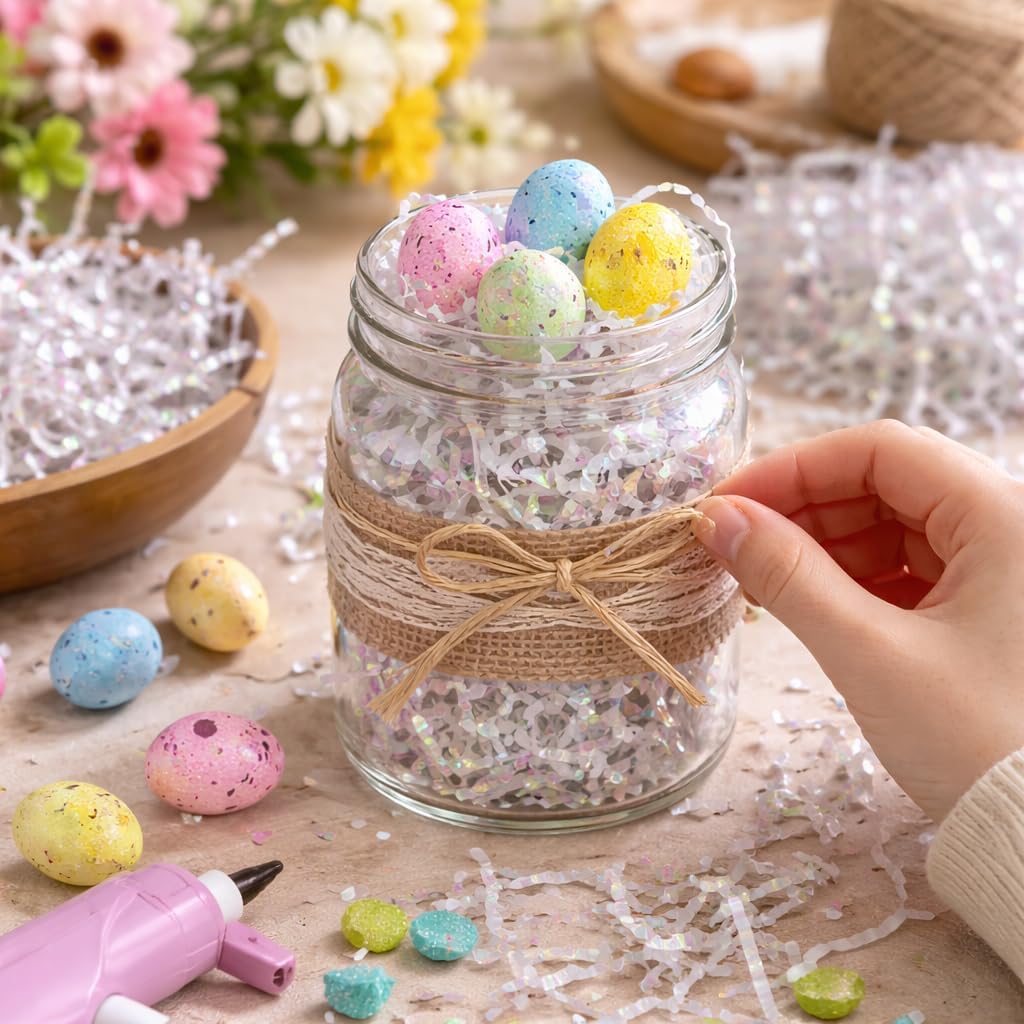 Pastel Yellow Crinkle Cut Paper Shred Filler, 5oz Decorative Gift Basket Filler, Cushioning Packing Material for Gift Boxes, Bags, DIY Crafts, Party Supplies & Shipping Protection