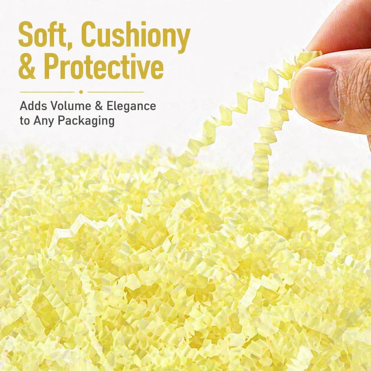 Pastel Yellow Crinkle Cut Paper Shred Filler, 5oz Decorative Gift Basket Filler, Cushioning Packing Material for Gift Boxes, Bags, DIY Crafts, Party Supplies & Shipping Protection