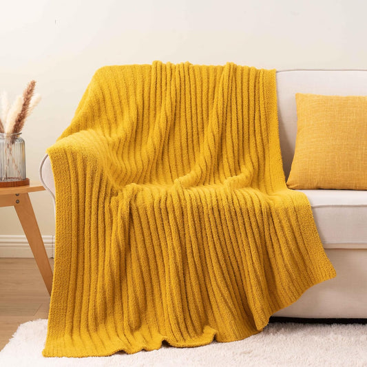 BATTILO Fluffy Soft Yellow Throw Blanket, Fuzzy Plush Mustard Knit Throw Blankets, Warm Lightweight Cozy Blanket for Couch, Bed, Sofa, Home Decor, 50"x60"