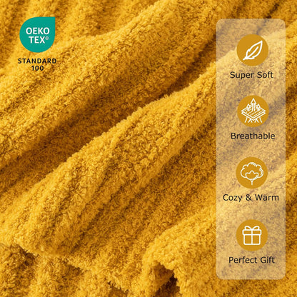 BATTILO Fluffy Soft Yellow Throw Blanket, Fuzzy Plush Mustard Knit Throw Blankets, Warm Lightweight Cozy Blanket for Couch, Bed, Sofa, Home Decor, 50"x60"