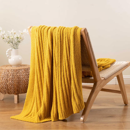 BATTILO Fluffy Soft Yellow Throw Blanket, Fuzzy Plush Mustard Knit Throw Blankets, Warm Lightweight Cozy Blanket for Couch, Bed, Sofa, Home Decor, 50"x60"