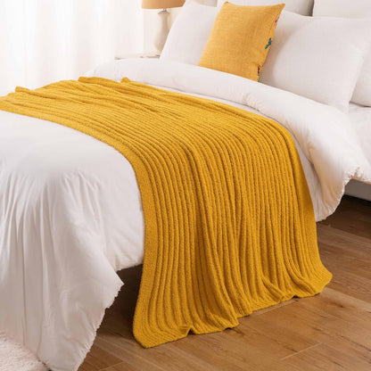 BATTILO Fluffy Soft Yellow Throw Blanket, Fuzzy Plush Mustard Knit Throw Blankets, Warm Lightweight Cozy Blanket for Couch, Bed, Sofa, Home Decor, 50"x60"
