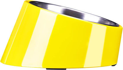 Mess Free 15° Slanted Bowl for Dogs and Cats, Tilted Angle Bulldog Bowl Dog Feeder, Non-Skid & Non-Spill, Easier to Reach Food M/1 Cup Bright Yellow