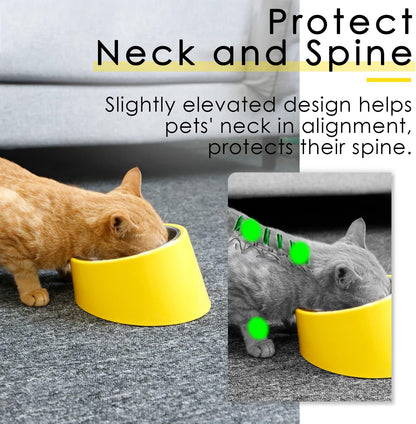 Mess Free 15° Slanted Bowl for Dogs and Cats, Tilted Angle Bulldog Bowl Dog Feeder, Non-Skid & Non-Spill, Easier to Reach Food M/1 Cup Bright Yellow