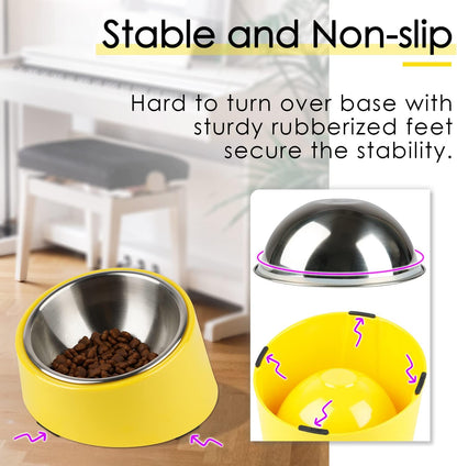Mess Free 15° Slanted Bowl for Dogs and Cats, Tilted Angle Bulldog Bowl Dog Feeder, Non-Skid & Non-Spill, Easier to Reach Food M/1 Cup Bright Yellow