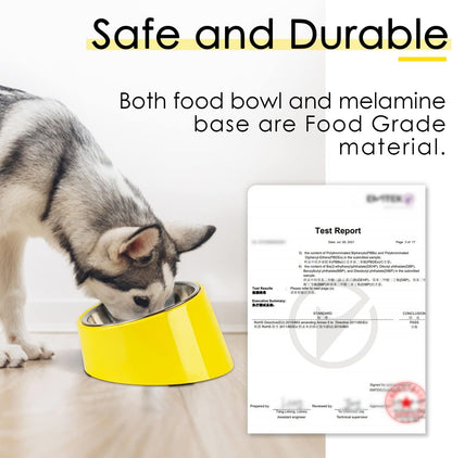 Mess Free 15° Slanted Bowl for Dogs and Cats, Tilted Angle Bulldog Bowl Dog Feeder, Non-Skid & Non-Spill, Easier to Reach Food M/1 Cup Bright Yellow
